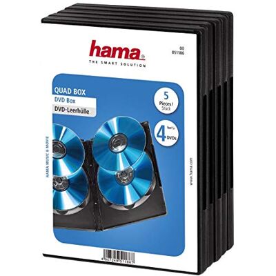 Hama standaard etui (voor 4 dvd's, ook geschikt voor cd's en blu-ray discs, met folie voor het inleggen van de hoes, set van 5) zwart Hama standaard etui (voor 4 dvd's, ook geschikt voor cd's en blu-ray discs, met folie voor het inleggen van de hoes, set van 5) zwart
