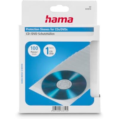 Hama Beschermhoezen (voor CD/DVDs/Blu-Ray, smal design, kunststof hoes, 100 stuks) transparant Hama Beschermhoezen (voor CD/DVDs/Blu-Ray, smal design, kunststof hoes, 100 stuks) transparant