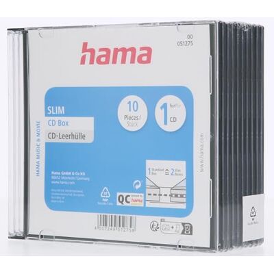 Hama 51275 Slimline CD-hoesjes, transparant, zwart, 10 stuks Hama 51275 Slimline CD-hoesjes, transparant, zwart, 10 stuks