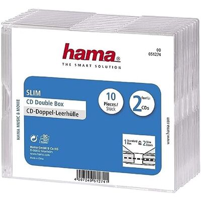 Hama Slanke dubbele behuizing (voor cd's en blu-ray-discs, ultradun, met omslag voor de afdekking, 10 stuks) transparant Hama Slanke dubbele behuizing (voor cd's en blu-ray-discs, ultradun, met omslag voor de afdekking, 10 stuks) transparant