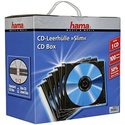 Hama Slim-hoes (voor cd's en Blu-ray-discs, ultradun, met omslag voor de afdekking, 100 stuks), zwart/transparant Hama Slim-hoes (voor cd's en Blu-ray-discs, ultradun, met omslag voor de afdekking, 100 stuks), zwart/transparant