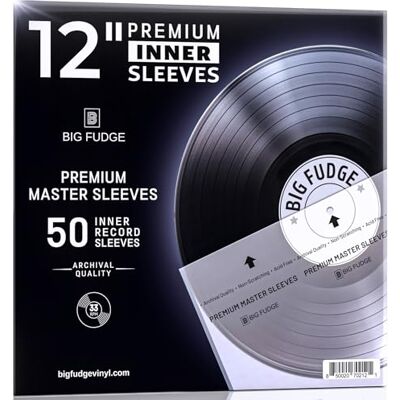 Big Fudge Premium Master hoezen voor vinylplaten, 30,5 cm x 50 stuks, archivaris, antistatisch, binnenhoes voor vinylplaat, 33 omwentelingen, papierbescherming, 3 lagen Big Fudge Premium Master hoezen voor vinylplaten, 30,5 cm x 50 stuks, archivaris, antistatisch, binnenhoes voor vinylplaat, 33 omwentelingen, papierbescherming, 3 lagen