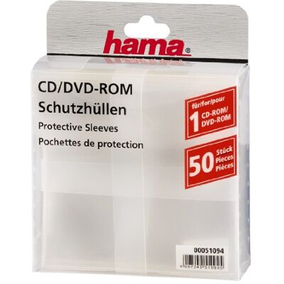 Hama 51094 Beschermende hoesjes voor CD-ROM/DVD-ROM, 50 stuks, transparant Hama 51094 Beschermende hoesjes voor CD-ROM/DVD-ROM, 50 stuks, transparant