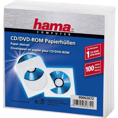 Hama Beschermhoezen (van papier voor CD/DVD/Blu-Ray, afsluitbaar, 100 stuks) wit/transparant Hama Beschermhoezen (van papier voor CD/DVD/Blu-Ray, afsluitbaar, 100 stuks) wit/transparant