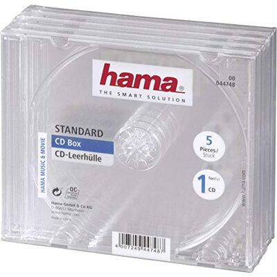 Hama Standaard behuizing (voor CD en Blu-Ray Discs, CD-beschermhoes, 5-pack) transparant Hama Standaard behuizing (voor CD en Blu-Ray Discs, CD-beschermhoes, 5-pack) transparant
