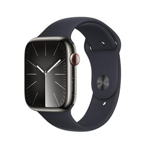 Apple Watch Series 9 (45 mm GPS + Cellular) Smartwatch met grafiet roestvrijstalen behuizing en sportarmband in middernachtblauw (S/M). Tracker voor fysieke activiteit, apps voor zuurstof in het bloed