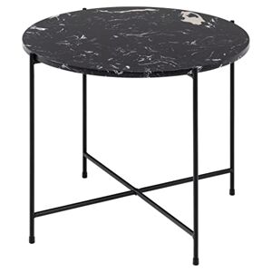 AC Design Furniture Agnar Bijzettafel rond zwart marmer look met zwarte metalen poten, bijzettafel voor woonkamer, exclusief marmer, kleine salontafel