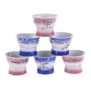 Lachineuse 6 sake-mokken voor dames Japanse sake glazen Chinees flirterig cadeau-idee Traditionele Japanse porseleinen sake set Soju & alcohol kom Kleur: blauw en roze