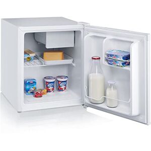 Severin KS 9827 mini-koelkast 43 L, extreem stille compacte koelkast F-klasse, kleine koelkast 44 cm breed met 6 l vriezer en flessenhouder, wit