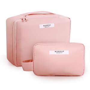 Romon 2 stuks make-uptassen voor dames, waterdicht, draagbaar, groot en klein, voor dames en meisjes, roze, 2 maten, traditioneel, Roze, Traditioneel