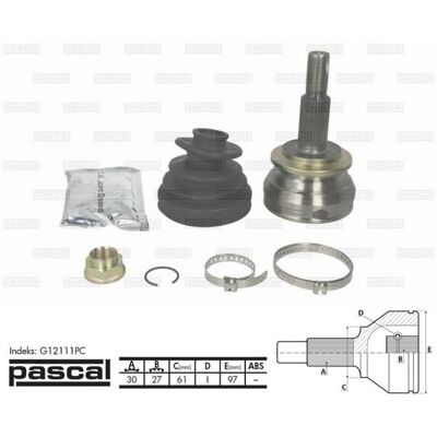 Homokineet Reparatie Set, Aandrijfas Pascal G12111pc Homokineet Reparatie Set, Aandrijfas Pascal G12111pc
