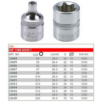 Dopsleutel 3/8" E-Torx Sonic 22604son Dopsleutel 3/8" E-Torx Sonic 22604son