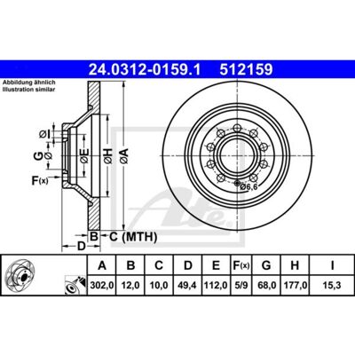 Remschijf Ate Power Disc 24.0312-0159.1, 1 Stuk Remschijf Ate Power Disc 24.0312-0159.1, 1 Stuk