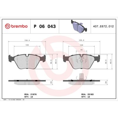 Remblokset Brembo P 06 043, Voor Remblokset Brembo P 06 043, Voor