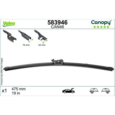Wisserblad Valeo Canopy 583946, 475mm, Voor, 1 Stuk Wisserblad Valeo Canopy 583946, 475mm, Voor, 1 Stuk