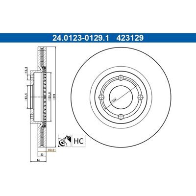 Remschijf Ate 24.0123-0129.1, 1 Stuk Remschijf Ate 24.0123-0129.1, 1 Stuk