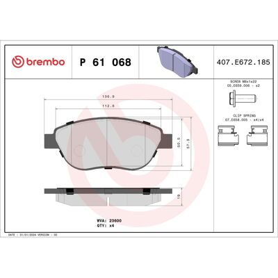 Remblokset Brembo Xtra P 61 068x, Voor Remblokset Brembo Xtra P 61 068x, Voor