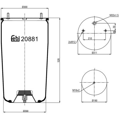 Veerbalg, Luchtvering Febi Bilstein 20881 Veerbalg, Luchtvering Febi Bilstein 20881