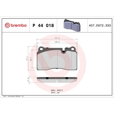 Remblokset Brembo P 44 018, Voor Remblokset Brembo P 44 018, Voor