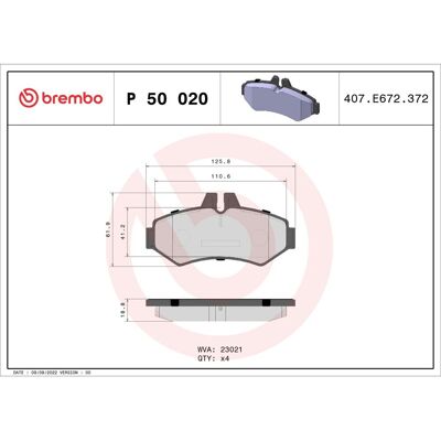 Remblokset Brembo P 50 020, Achter Remblokset Brembo P 50 020, Achter