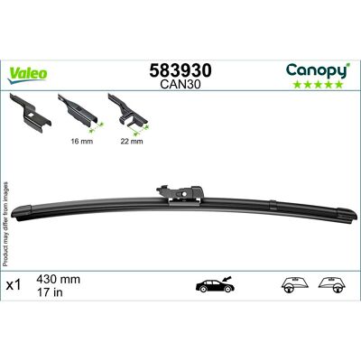 Wisserblad Valeo Canopy 583930, 430mm, Voor, 1 Stuk Wisserblad Valeo Canopy 583930, 430mm, Voor, 1 Stuk