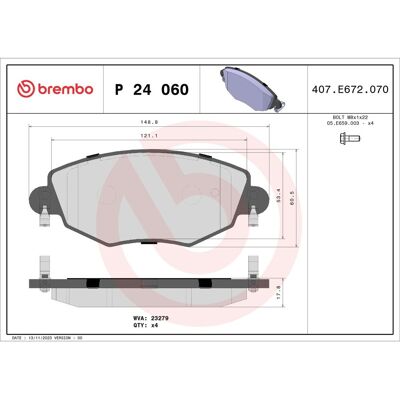 Remblokset Brembo P 24 060, Voor Remblokset Brembo P 24 060, Voor