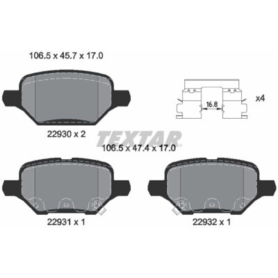Remblokset Textar 2293001, Achter Remblokset Textar 2293001, Achter