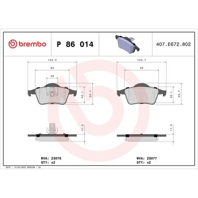 Remblokset Brembo P 86 014, Achter Remblokset Brembo P 86 014, Achter