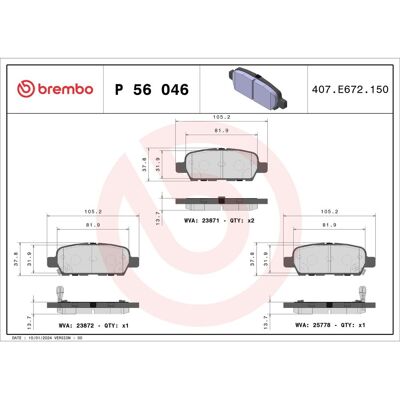 Remblokset Brembo P 56 046, Achter Remblokset Brembo P 56 046, Achter