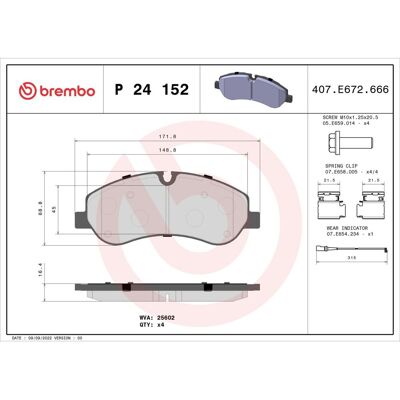 Remblokset Brembo P 24 152, Voor Remblokset Brembo P 24 152, Voor