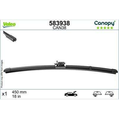 Wisserblad Valeo Canopy 583938, 450mm, Voor, 1 Stuk Wisserblad Valeo Canopy 583938, 450mm, Voor, 1 Stuk
