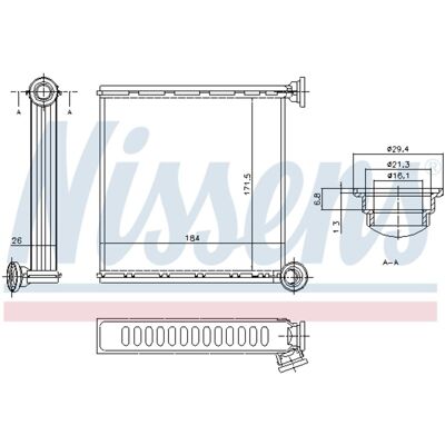 Warmtewisselaar, Interieur Verwarming Nissens 73980 Warmtewisselaar, Interieur Verwarming Nissens 73980