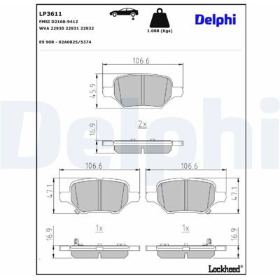 Remblokset Delphi Lp3611, Achter Remblokset Delphi Lp3611, Achter