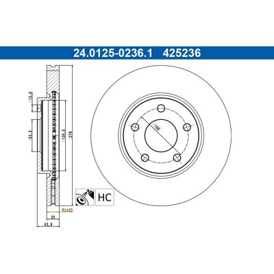 Remschijf Ate 24.0125-0236.1, 1 Stuk Remschijf Ate 24.0125-0236.1, 1 Stuk