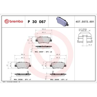 Remblokset Brembo P 30 067, Achter Remblokset Brembo P 30 067, Achter