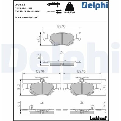 Remblokset Delphi Lp3633, Achter Remblokset Delphi Lp3633, Achter