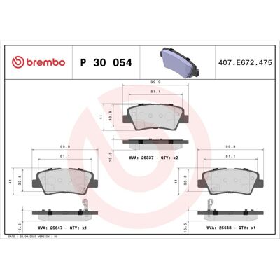 Remblokset Brembo P 30 054, Achter Remblokset Brembo P 30 054, Achter