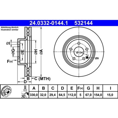 Remschijf Powerdisc Ate 24.0332-0144.1, 1 Stuk Remschijf Powerdisc Ate 24.0332-0144.1, 1 Stuk