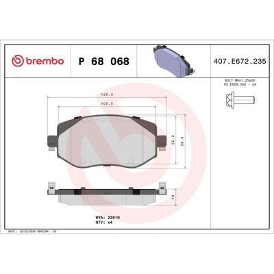 Remblokset Brembo P 68 068, Voor Remblokset Brembo P 68 068, Voor