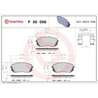Remblokset Brembo P 30 056, Voor Remblokset Brembo P 30 056, Voor