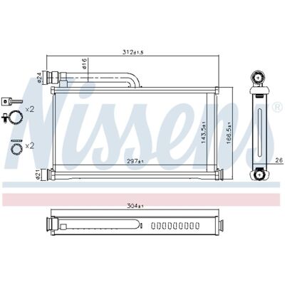 Warmtewisselaar, Interieur Verwarming Nissens 70233 Warmtewisselaar, Interieur Verwarming Nissens 70233