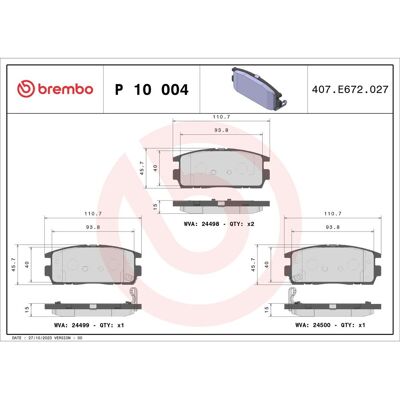 Remblokset Brembo P 10 004, Achter Remblokset Brembo P 10 004, Achter