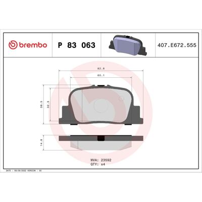 Remblokset Brembo P 83 063, Achter Remblokset Brembo P 83 063, Achter