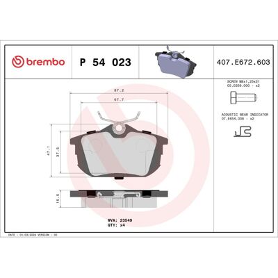 Remblokset Brembo P 54 023, Achter Remblokset Brembo P 54 023, Achter