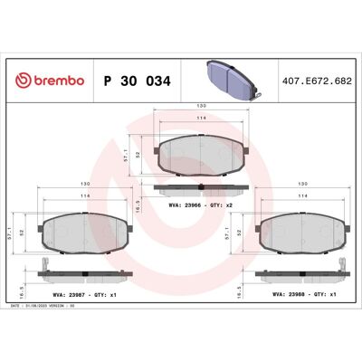 Remblokset Brembo P 30 034, Voor Remblokset Brembo P 30 034, Voor