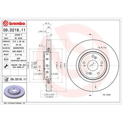 Remschijf Brembo 09d21811 Voorkant, Geventileerd, 1 Stuk Remschijf Brembo 09d21811 Voorkant, Geventileerd, 1 Stuk