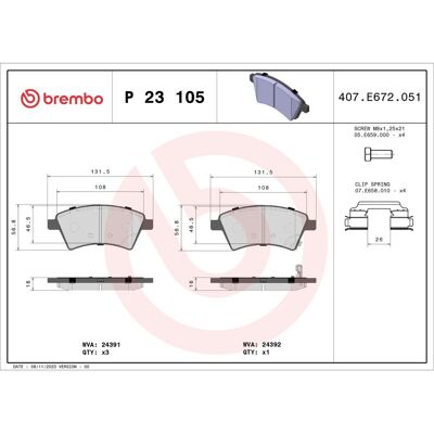 Remblokset Brembo P 23 105, Voor Remblokset Brembo P 23 105, Voor