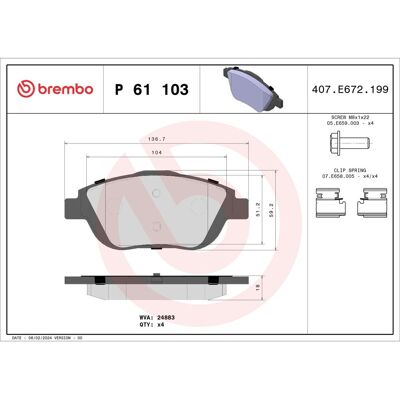 Remblokkenset, Schijfrem Brembo P 61 103 Remblokkenset, Schijfrem Brembo P 61 103