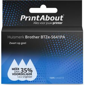 PrintAbout Huismerk Brother BTZe-S641PA Tape Zwart op geel (18 mm)