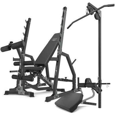 Set MS36_2.0 double-sided adjustable training bench + stands with belay and spacing adjustment + preacher curl attachmen + leg press - Marbo Sport Set MS36_2.0 double-sided adjustable training bench + stands with belay and spacing adjustment + preacher curl attachmen + leg press - Marbo Sport
